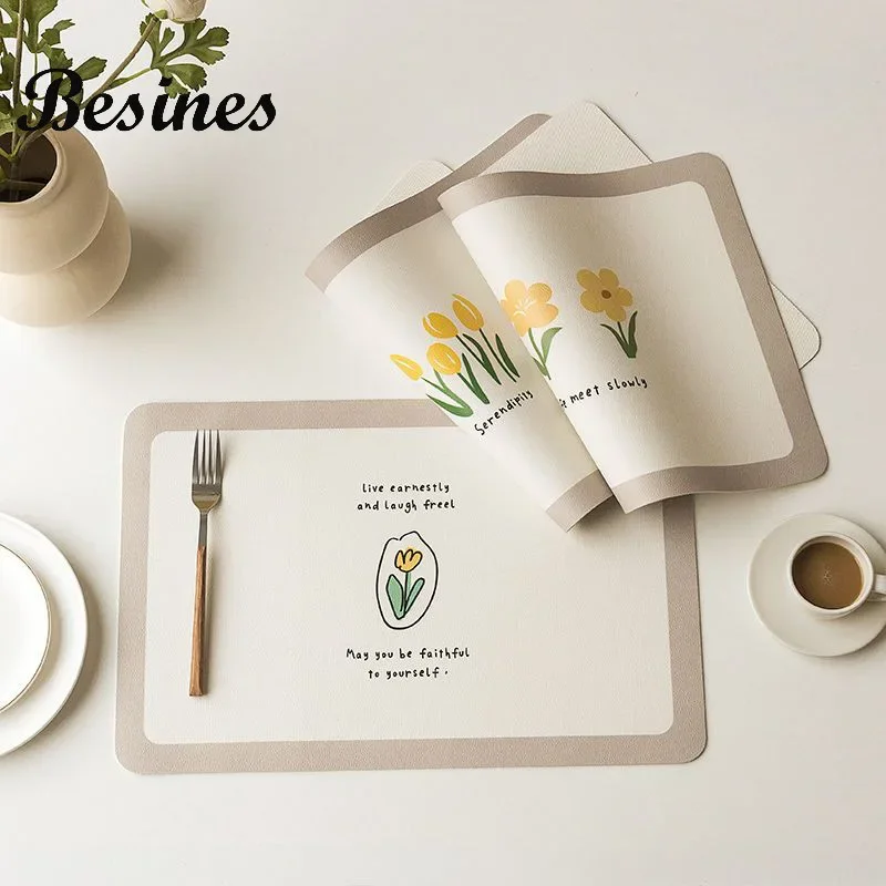 

Kitchen Non-slip Absorbent Mat Placemats Leather Table Drying Mat Oilproof Waterproof Insulation Placemats Kitchen Accessories