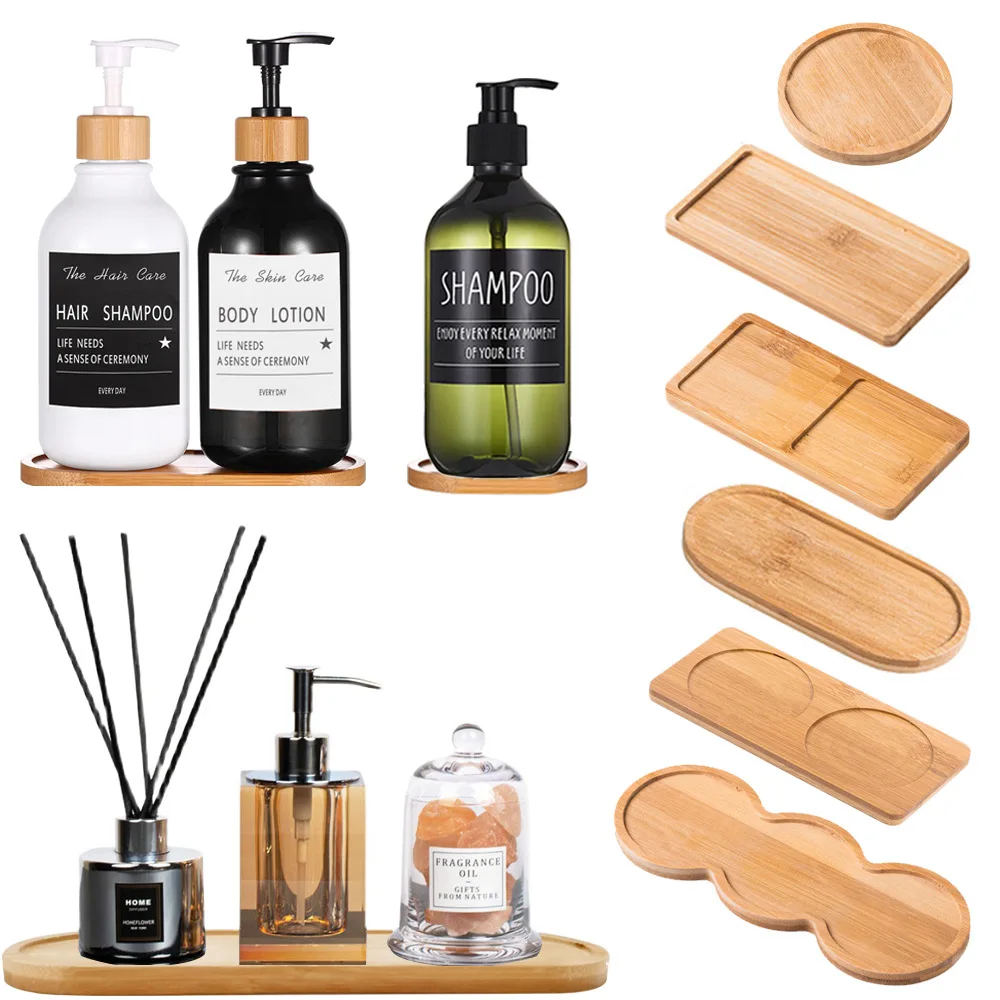 Perfume Shower Gel Shampoo Tray Oval Bamboo Wood Plant Tray Bathroom Kitchen Supplies Mini Plant Pot Holder Multifunctional storage tray kitchen tray bamboo organizer tray