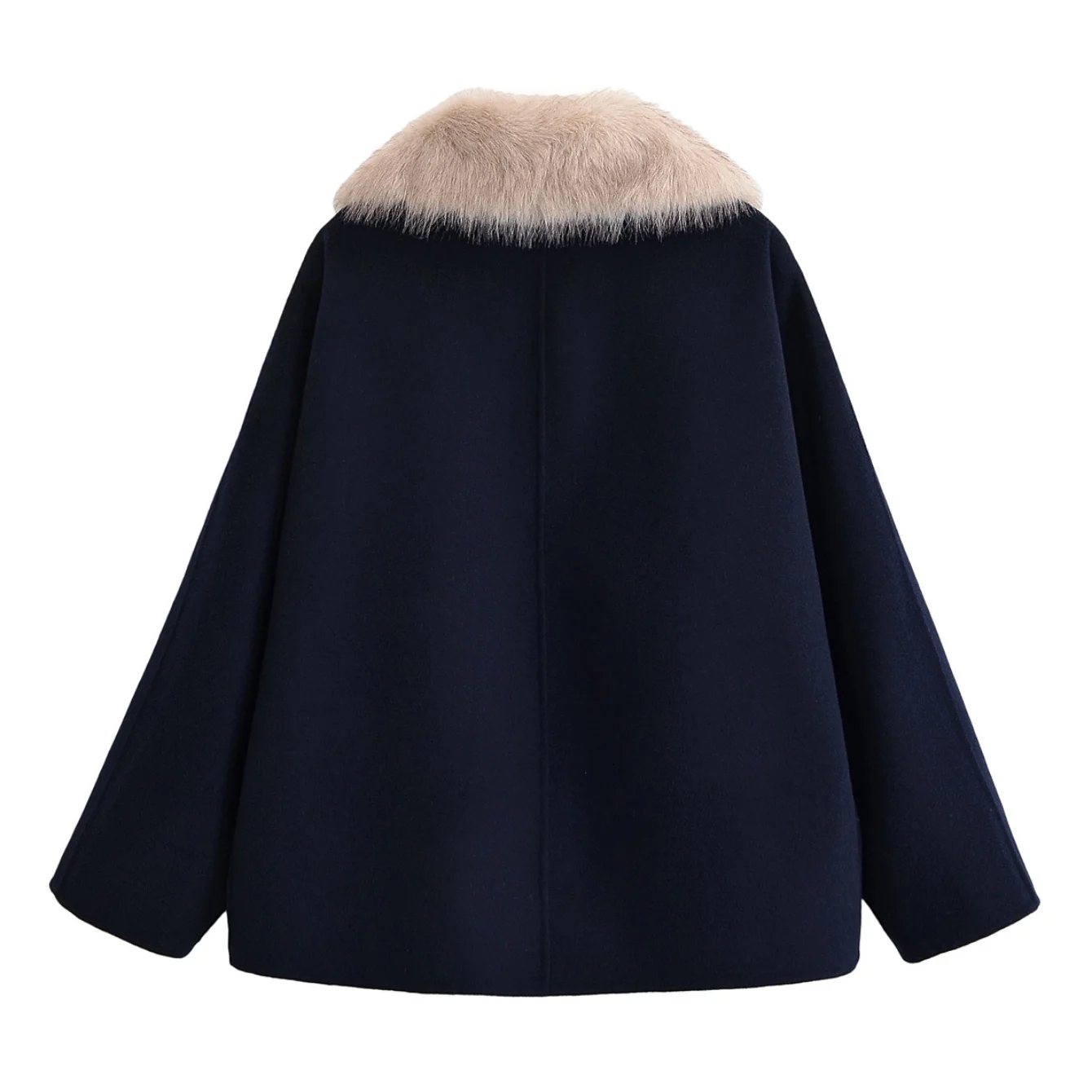 Women's Solid Color Long Sleeve Removable Faux Fur Collar Wool Coat 2025 Autumn winter Casual Fashion Loose jackets streetwear