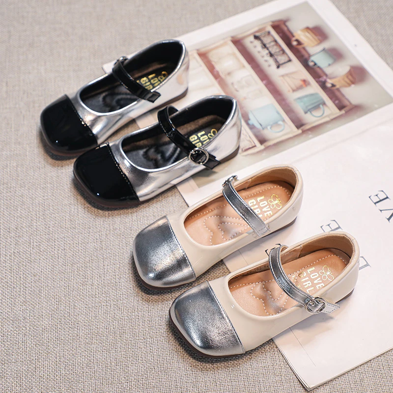 Metallic Leather Girls Ballet Flats Shoes Autumn