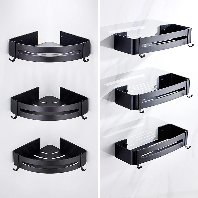 Bathroom Shelf Organizer Shower Storage Rack Black Corner Shelves Wall