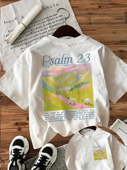 Christian Psalm 23 Bible Verse Graphic T Shirt Women Men Summer Short Sleeve Casual Religious Sheep Landscape Unisex Tee Tops 1