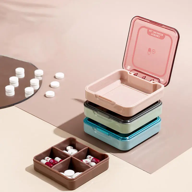 Mini Pill Subpackage Storage Cases Sealed And Moisture-proof 4-grid Medicine Box Travel Portable Square Medicine Boxes