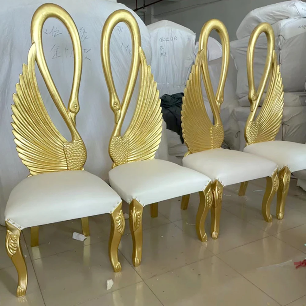 2PCS Luxury princess prince king queen throne chair white and gold bride and groom chair swan shape wedding throne chair