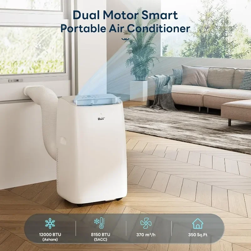 DuraComfort Portable Air Conditioner, 12000 BTU(ASHRAE) /8150 BTU (SACC) Smart AC Unit, Built-in Dehumidifier and Fan Modes