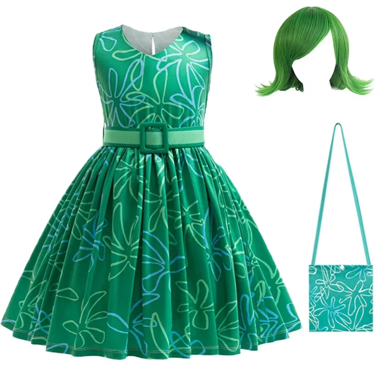 Happy Role-playing Costume From Inside Out Princess Dress wig mask Children's Girl Halloween Carnival Happy Birthday Dress Up girls dress princess costume kids clothes