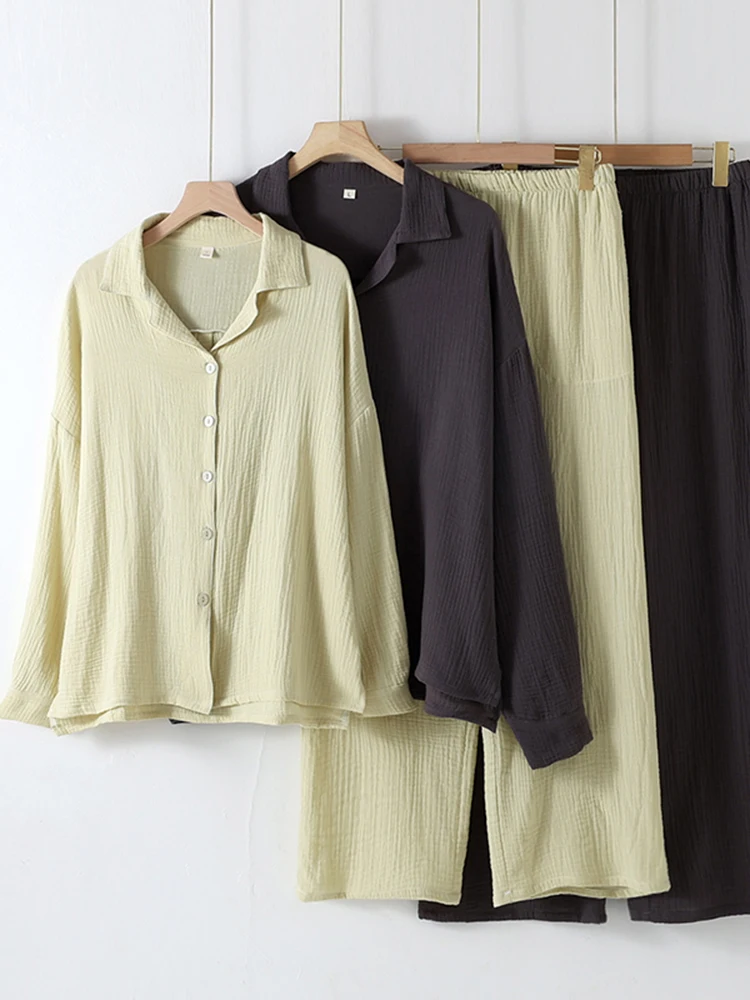 749827-bc978d.jpg Couples Spwear Cotton Gauze Long Sve Home Clothes Set Women's Pure Cotton Men's Spring Autumn Season Button Decor - Image 1