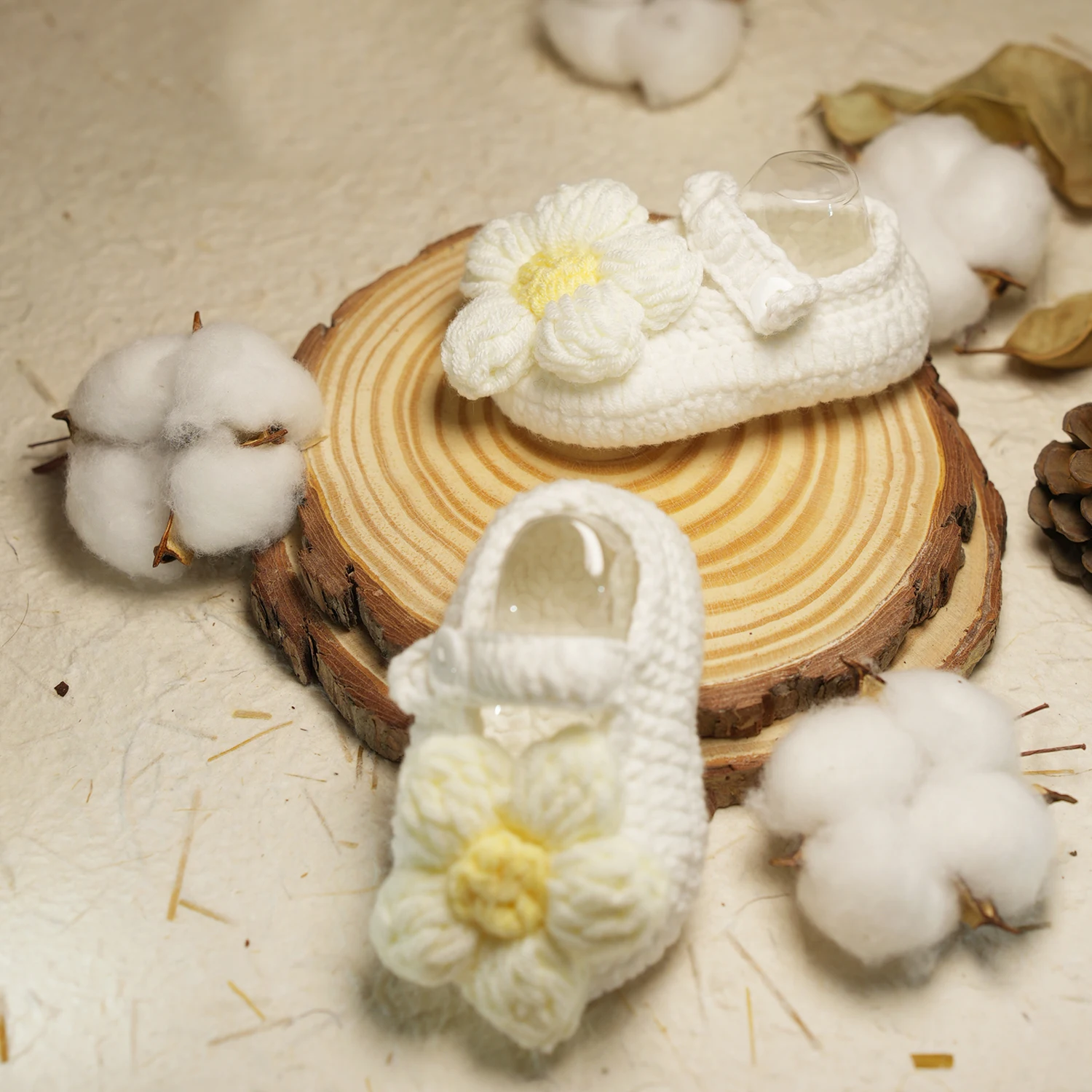 Handmade Crochet Infant Shoes with Flower Detail, Casual Geometric Pattern, Spring/Fall Season, Buckle Closure, Unisex, Soft Sol