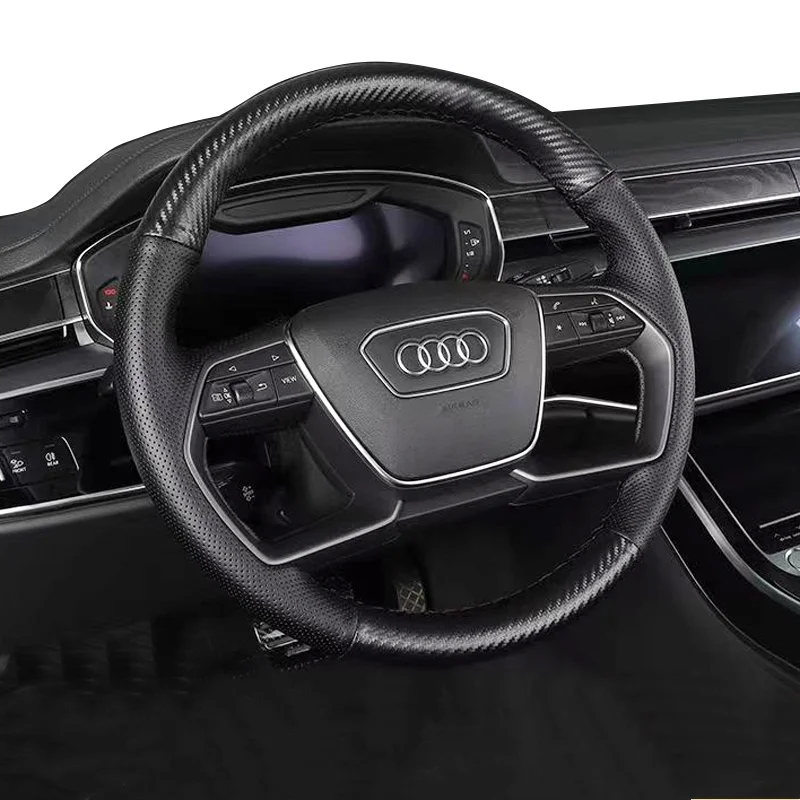 

For Audi Q5 Q4e-Tron A7L A8 A8L A5 A6 Customized Hand Sewing Leather Non-slip Automotive Interior Car Steering Wheel Braid Cover