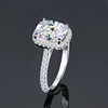 IOGOU Luxury 4ct Moissanite Halo Engagement Ring With GRA Cushion Cut Diamond Wedding Rings 925 Sterling Sliver Wedding Jewelry 4
