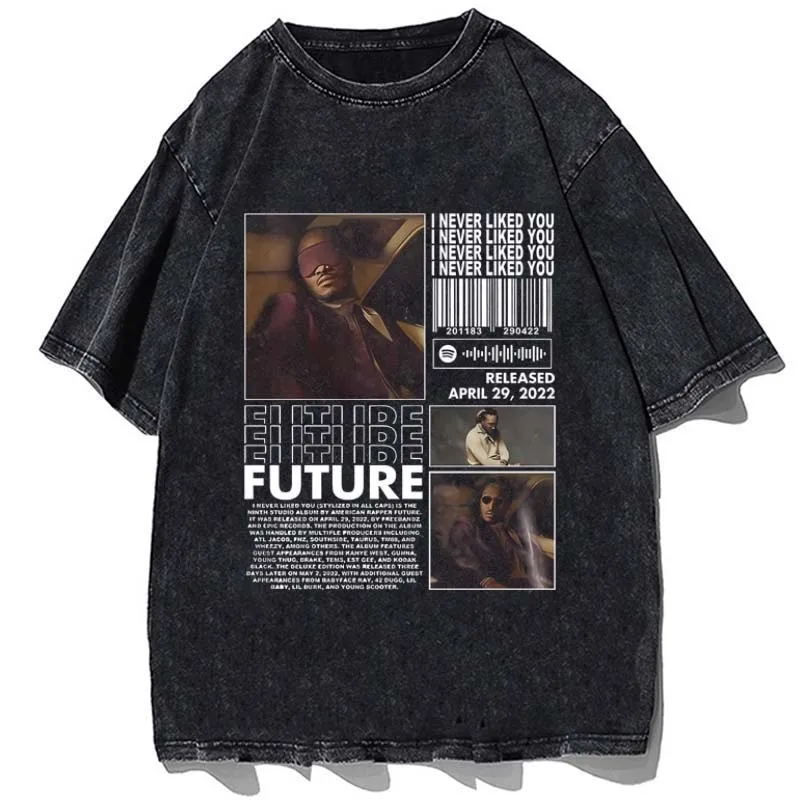 

Hip Hop Men Washed T Shirt Future Rapper Graphic Print Black T-Shirt Women Harajuku Vintage 90s Tshirt Summer Short Sleeve Tees