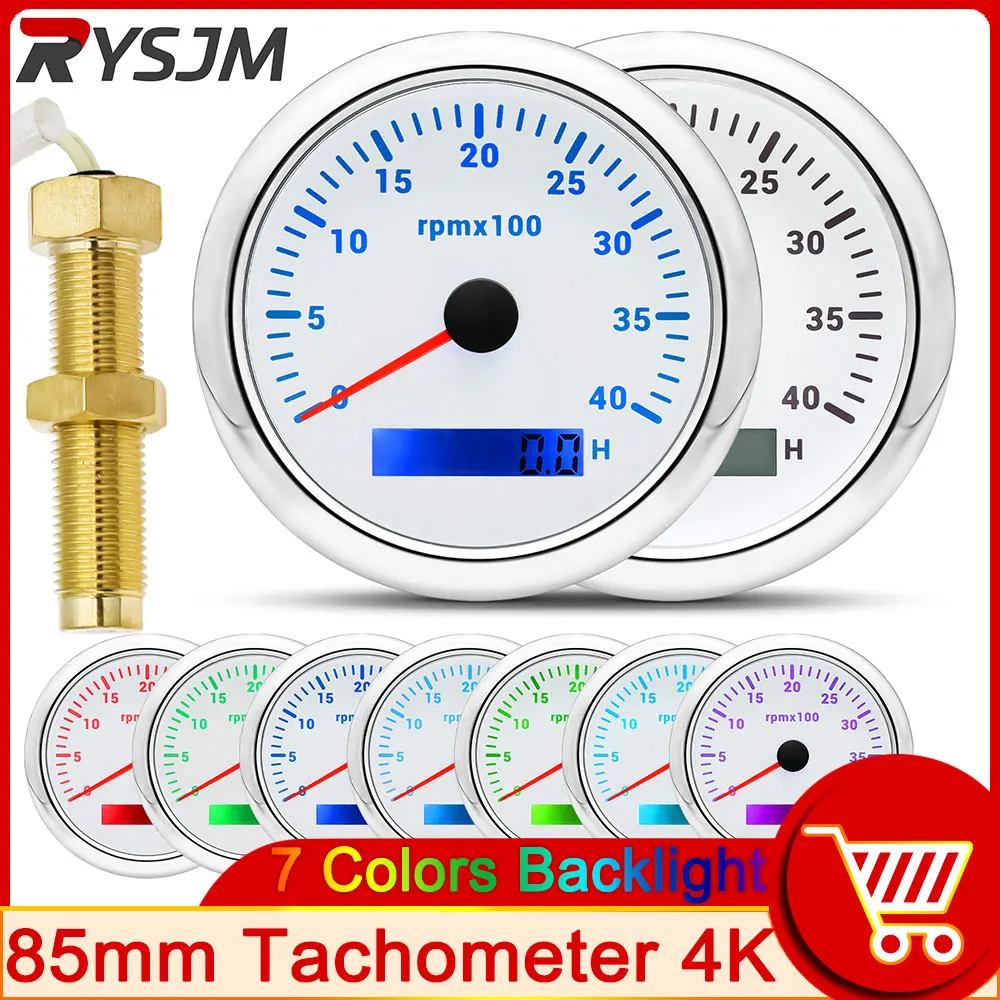 

HD 4K Tachometer Outboard Motor Marine Tacho Gauge LCD Hourmeter 12V/24V 4000 RPM Meter 85mm Car Toerenteller 12v Hour Meter