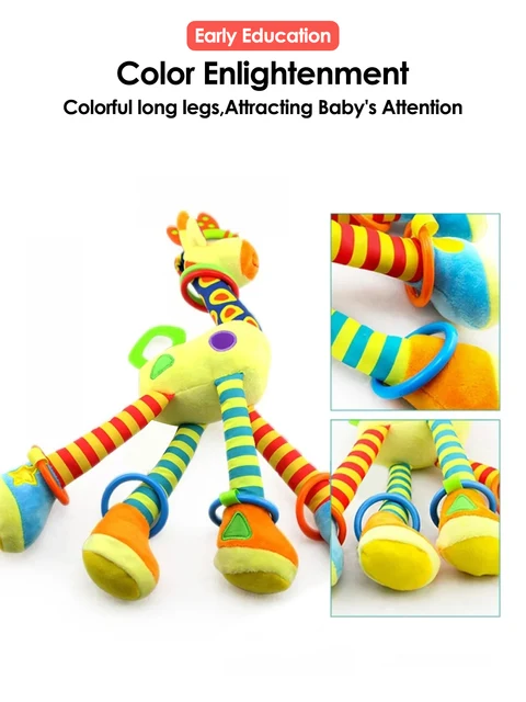 Hochets en peluche HandHavana pour bébé, jouets de développement pour bébé, poignée avec TeWindsor, cadeaux pour nouveau-né, girafe douce, aléatoire, 1 pièce 4