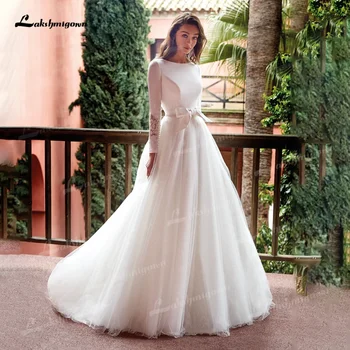Elegant Princess Wedding Dresses Long Sleeve Lace Bride Gown Muslim Wedding Gown Vestido de novia White Tulle Bridal Dresses 1