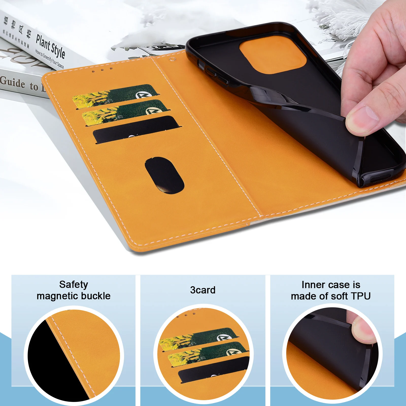 Premium Magnetic Flip Wallet Leather Phone Case with Secure Closure