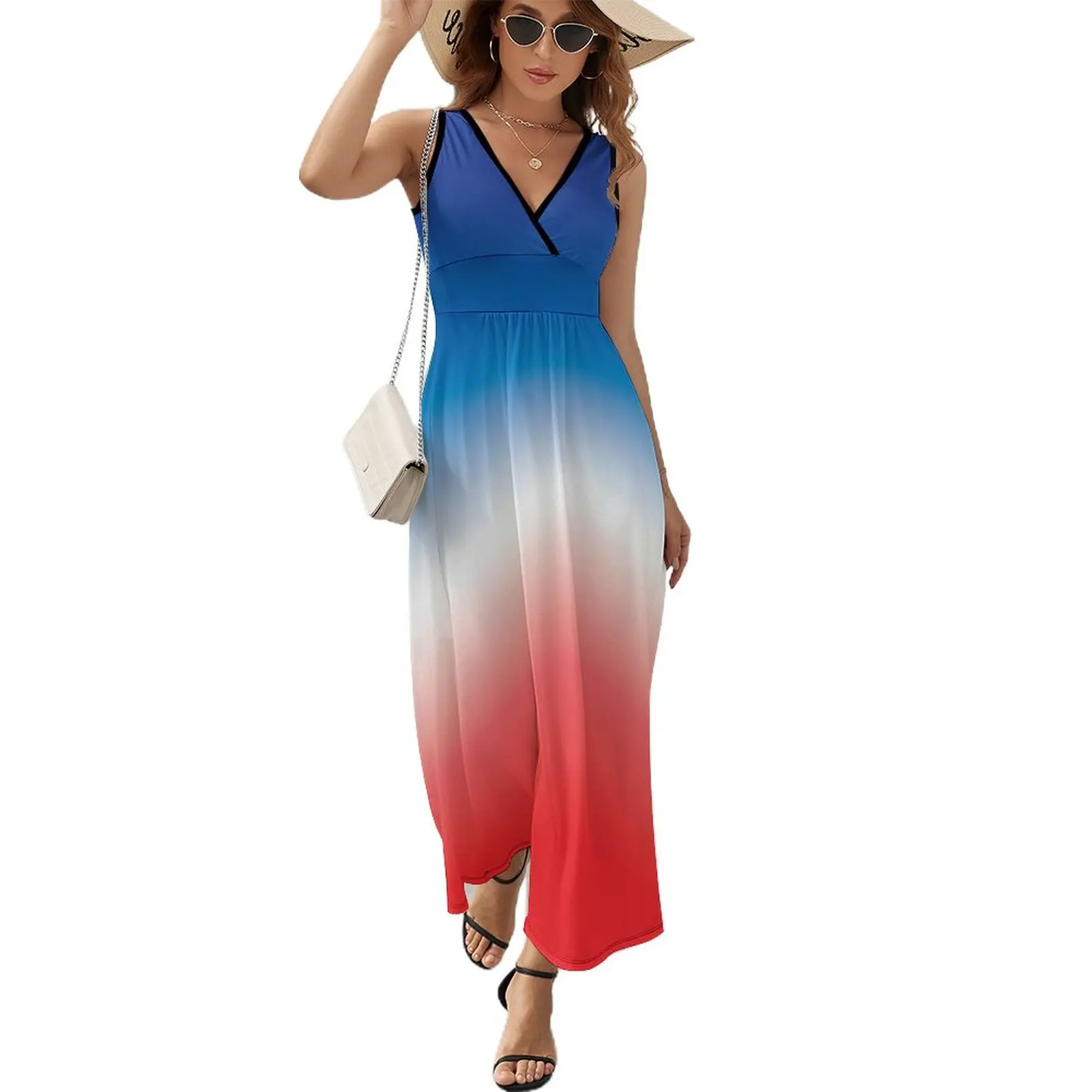 

Red White Blue Ombre Gradient Tie Dye Sleeveless Dress dress women elegant luxury Women's dresses
