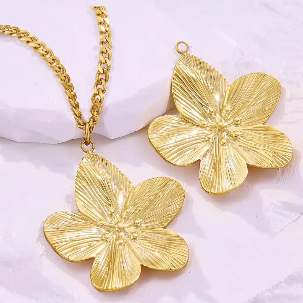 18k Gold Plated Stainless Steel DIY Flower Pendant High Design Necklace Earrings Pendant 1