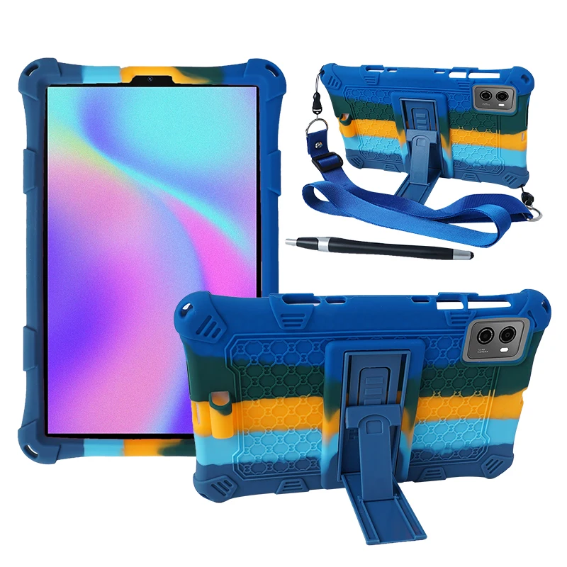 Universal Kids Safe Soft Silicone Kickstand Case with Shoulder Strap