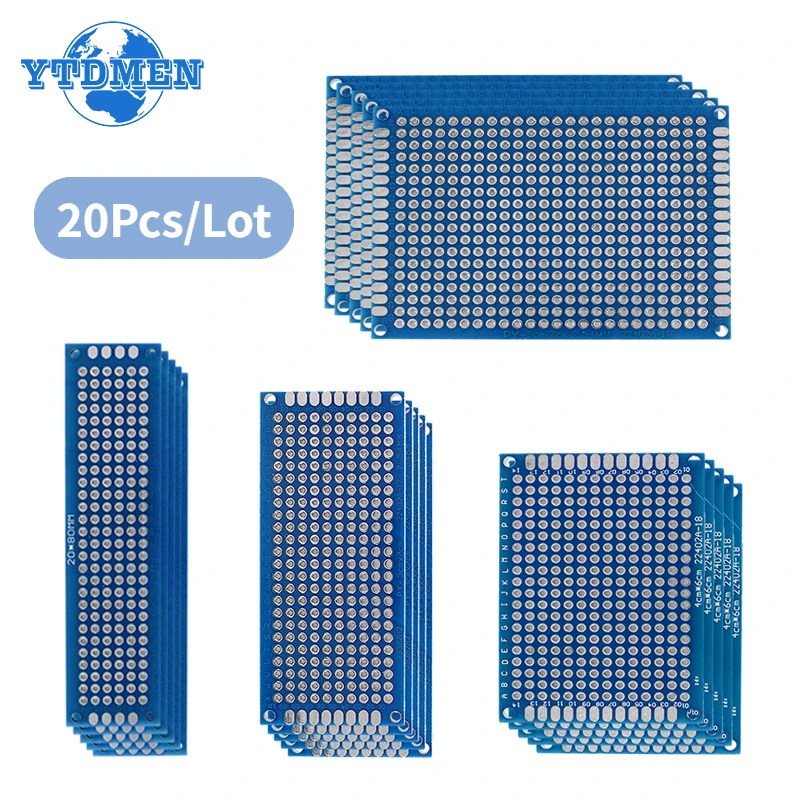Pcb Kit Board Pcb Board 20PCS Double Sided PCB Boards 2X8 3X7 4X6 5X7cm PCB Prototype Board Kit Printed Circuit Universal for DIY Soldering Project