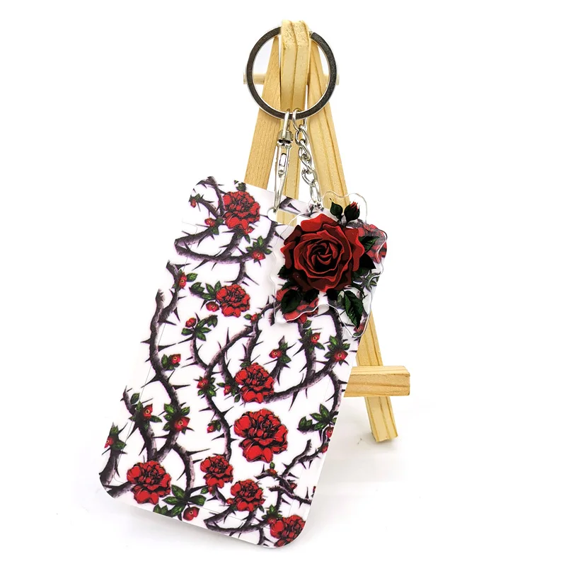 

Feminist Rose Flowers Cute Acrylic Keychain Cartoon Key Ring for Women's Backpacks Bags Car Jewelry Best Gift Id Badge Holder