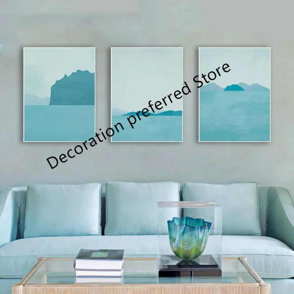 Nordic Modern Pure Blue Artistic Abstract Oil Painting Natural Ocean Scenery Living Room Bedroom Decoration Canvas Wall Art | Дом и сад