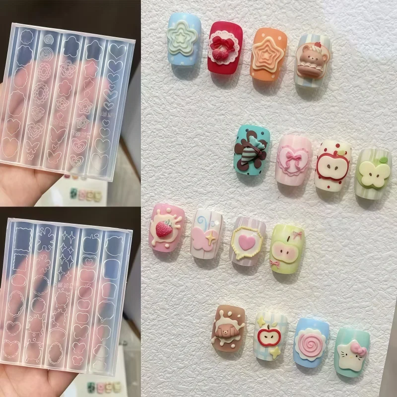 귀여운 프레임 대화 상자 별 하트 사과 나비 네일 아트 장식 투명 실리콘 몰드 네일 아트용