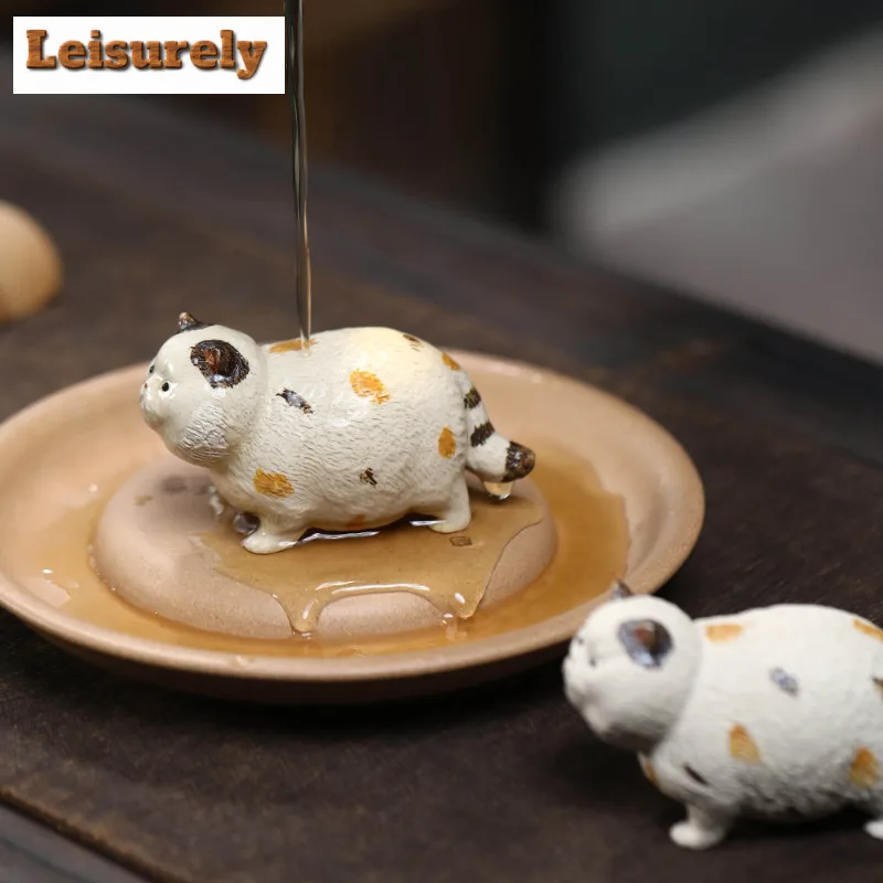 Fortune Cat Purple Clay Little Flowe Cat Tea Pet Traditional Tea Sculpture Tea Figurine Play Toys Tea Statue Ornaments Teaware