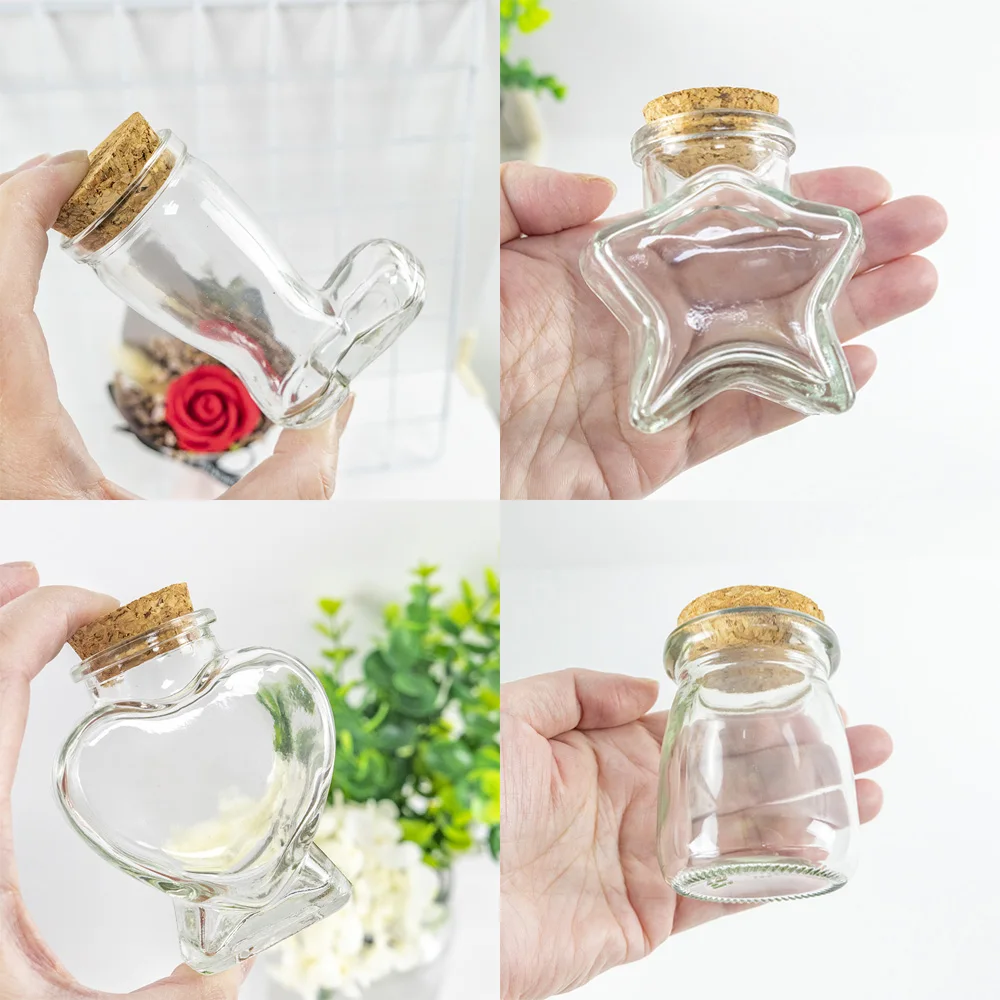 Mini Glass DIY Bottle Storage Shoe Star Heart Milk Shape Jars with Cork Stopper Gift For Wedding Birthday Party Jars