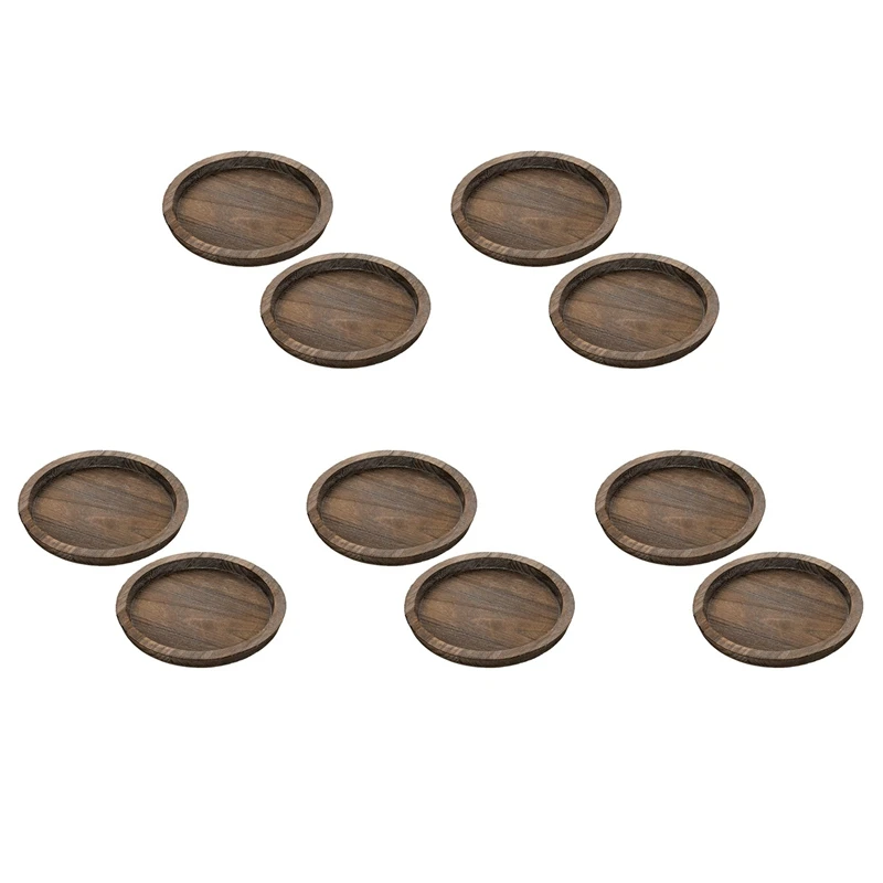 

10Pcs Rustic Wooden Tray Candle Holder - Small Decorative Plate Pillar Candle Tray Wood For Farmhouse Dining Table