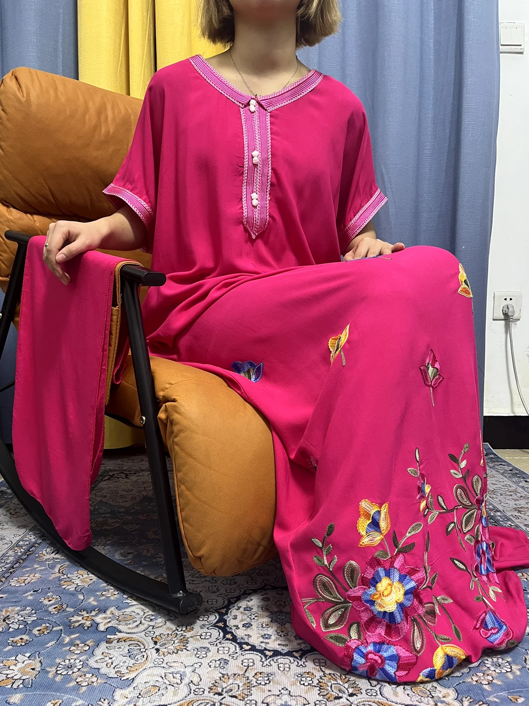 Abayas For Women Dubai 2023 Muslim Cotton Pure V-neck Embroider African Dresses Loose Novelty Robe Femme Musulmane With Turban