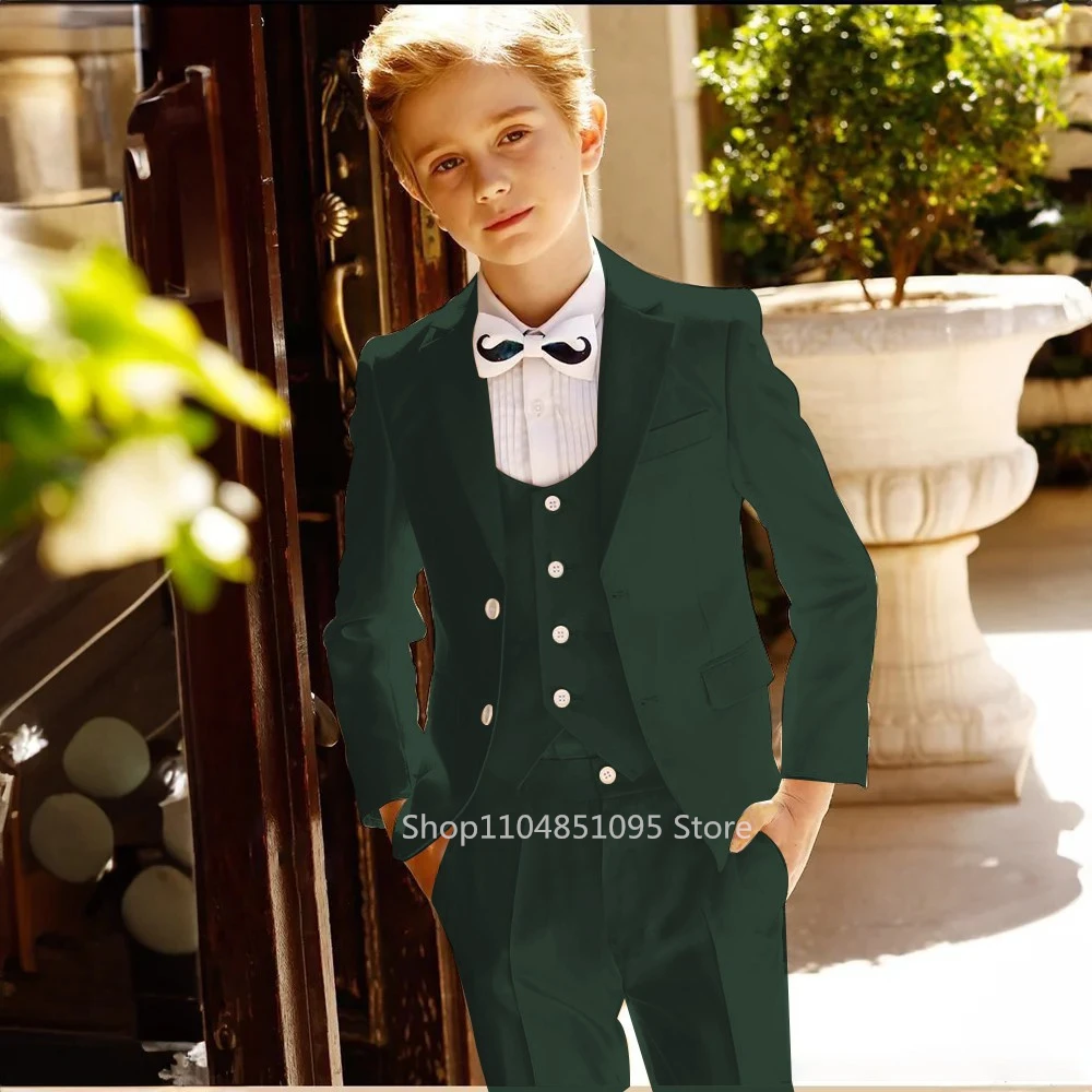 Handsome Children Suit 3-Pieces(Blazer+Vest+Pants) Notch Lapel Blazer Vest Pants Party Wedding Boys Dress Costumes Kids Girdle