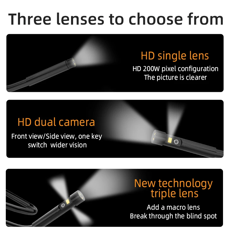 7 Inch IPS Screen Industrial Endoscope Camera 2 Megapixel Lens HD1080P Car Inspection Borescope inspection camera mini endoscope camera