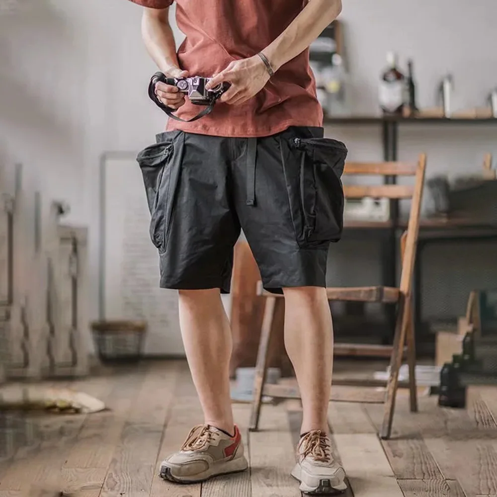 Summer Cargo Pants Men's Vintage Belt Design Safari Style Shorts Fashion Casual Baggy Pocket Zipper Sports Knee Length Trousers