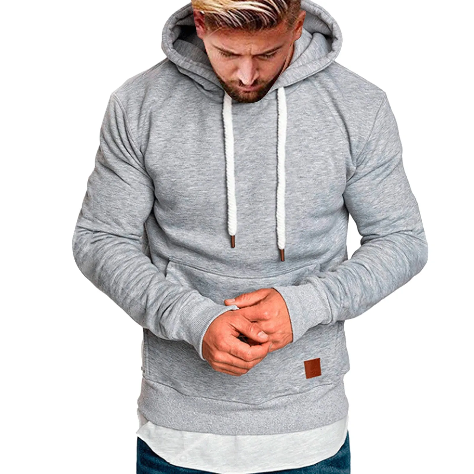 

Gray Hoodie For Mens Sweatshirts Casual Hoodie Splicing Large Size Vintage Sweatshirt Hooded Jacket Sports Wear Jogging Pullover