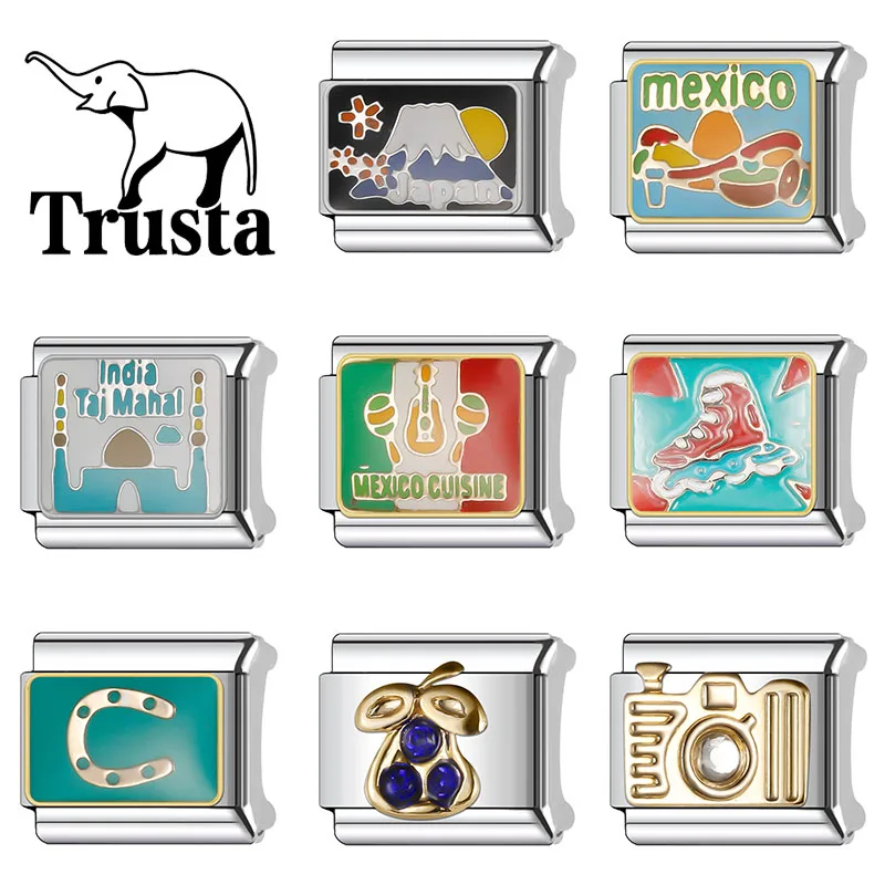 Trusta 패션 2024 카메라 스케이트 멕시코 참 링크, 여성용 9mm 스테인레스 스틸 팔찌, 쥬얼리 DIY 제작, N268