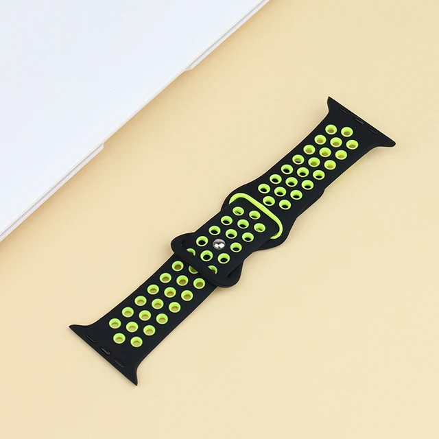 Silicone Strap For Apple Watch Band 44mm 40mm 42mm 38mm 44 mm watchband Breathable bracelet Apple watch 6 Strap iWatch 7 5 4 se 11 Black yellow