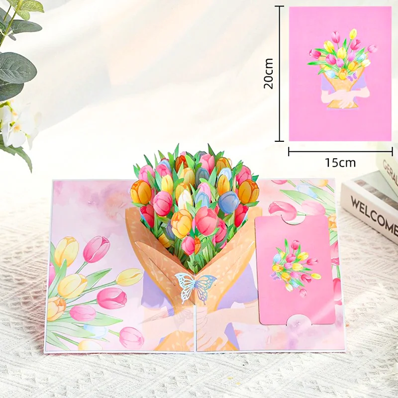 Romantic 3D Pop-Up Bouquet Card with Butterflies – Handmade Surprise