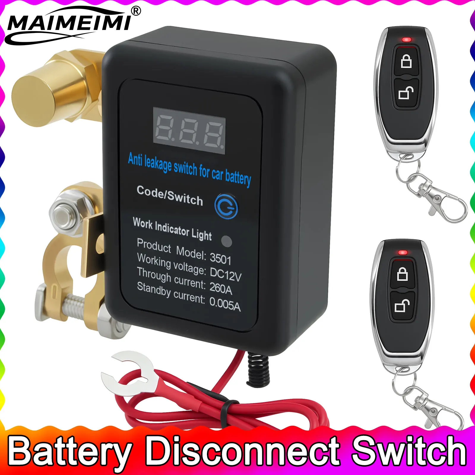 DC 12V Battery Disconnect Switch with LED Car Automatic Power Shut Off  Switch 260A Battery Kill Switch Remote Battery Disconnect - AliExpress, image size:1600x1600