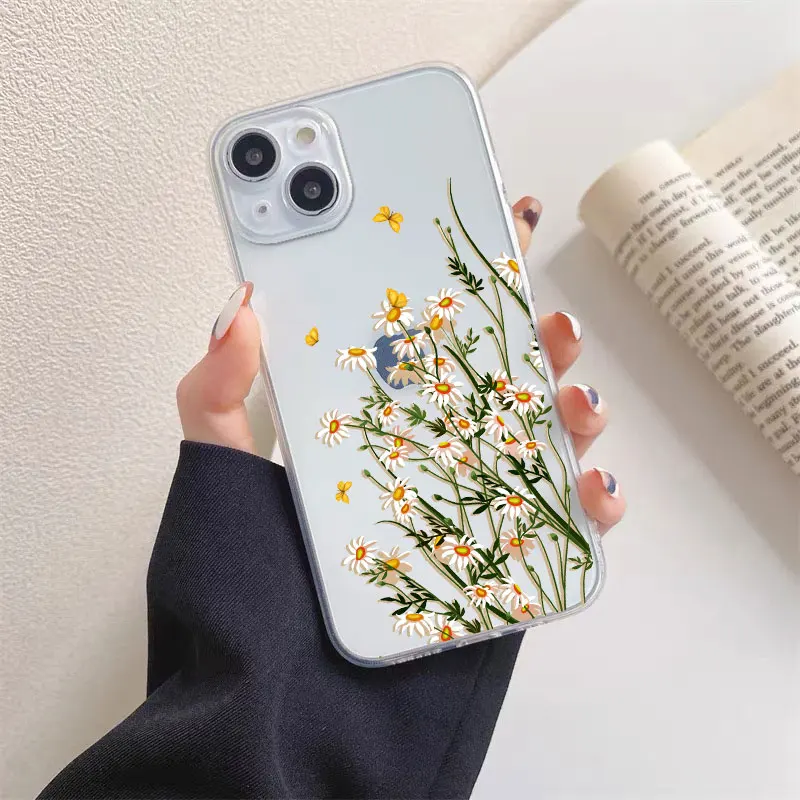 Floral Palm Leaf Painted Soft Silicone Phone Case - Ultra Clear and Durable Design