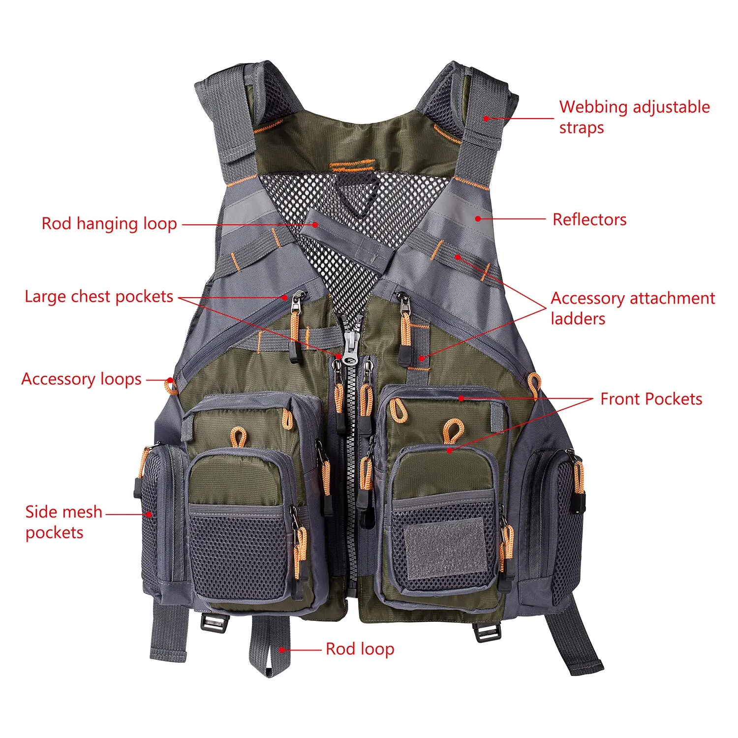 Bassdash Breathable Fishing Vest Outdoor Sports Fly Swimming Adjustable Vest Fishing Tackle