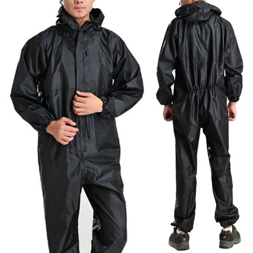 Men's Outdoor Hooded Rain Coat Jumpsuit Zip Up Work Coats Waterproof Raincoats Overalls Rain Suit Jackets Clothing For Man