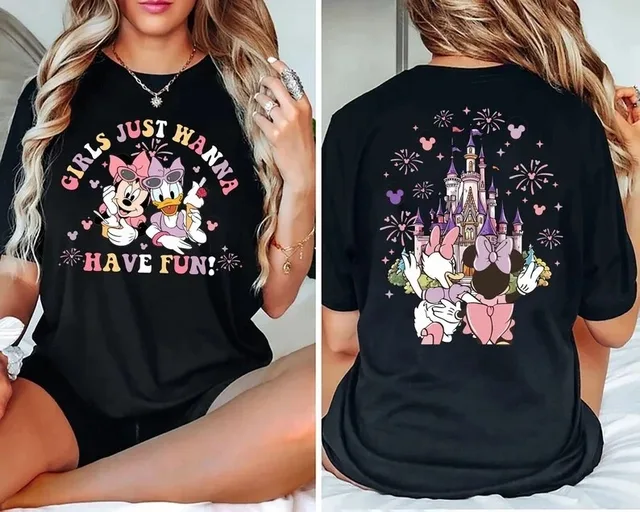 2026 Disney Girls Just Wanna Have Fun T-shirt Fashion Hot New Oversized Men and Women Couple Casual Street Wear 1
