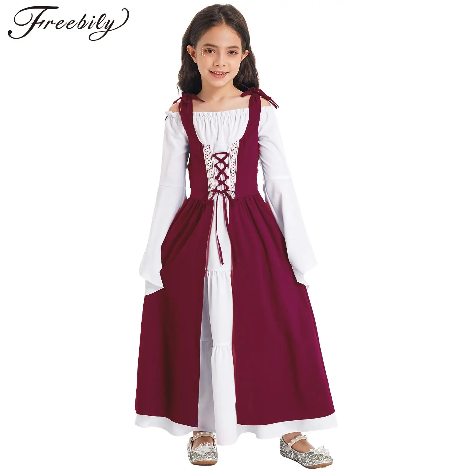 

Renaissance Faire Dress Girls' Costume Kids Flare Sleeve Retro Princess Long Dress for Halloween Carnival Party Fancy Dress Up