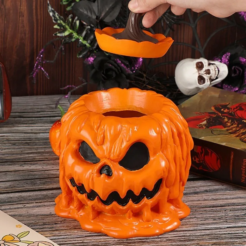 18x15cm Halloween Pumpkin Head Resin Ornaments New Small Home Atmosphere Decorations with Lid Simple Storage Party Decoration