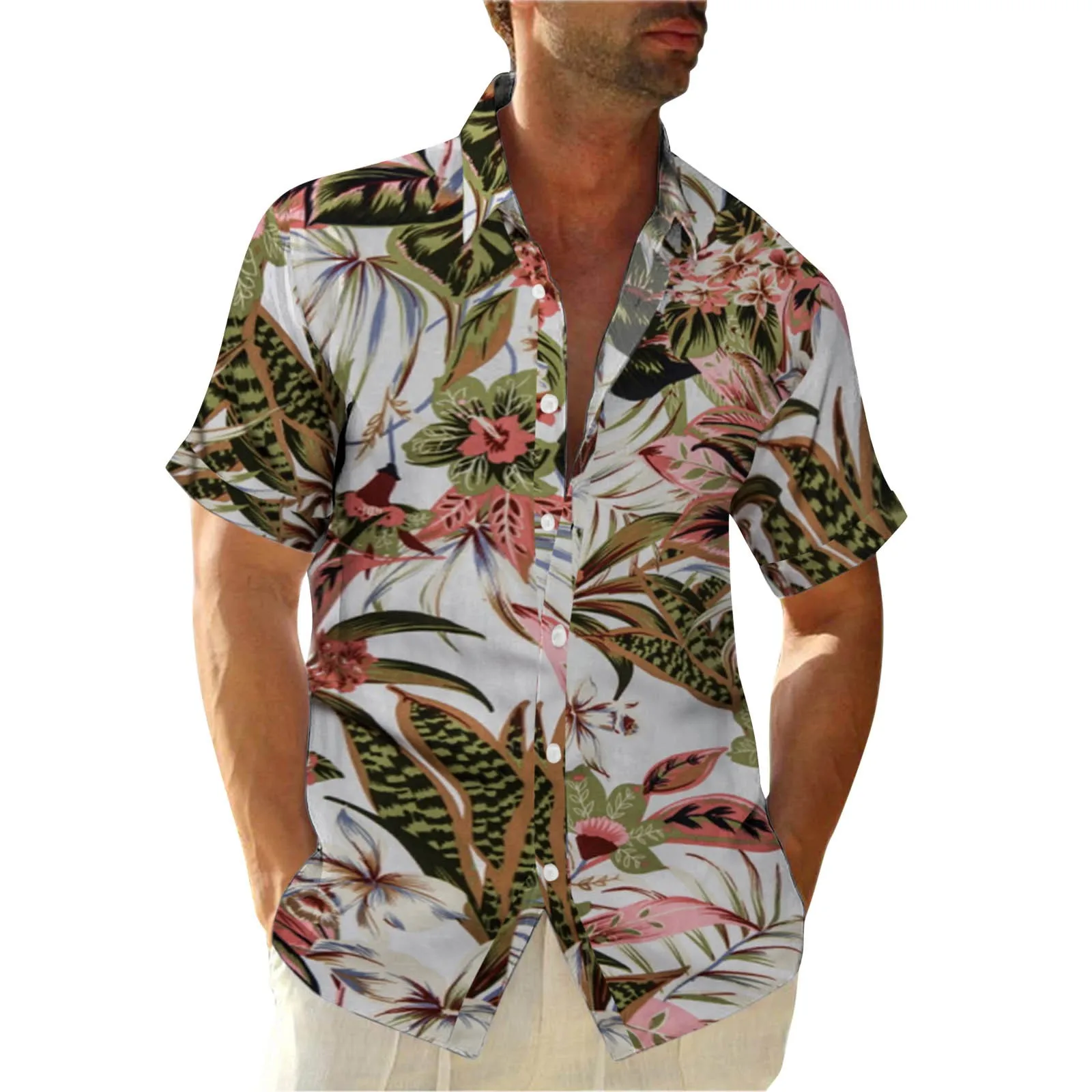 Mens Hawaiian Shirts Summer Holiday Short Sleeve Blouse Beach Button T Shirt Top 