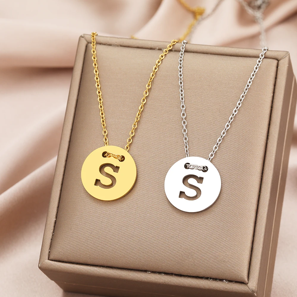 สแตนเลสสตีลสร้อยคอตัวอักษรเรขาคณิต A-M-S จี้ Choker แฟชั่นชายสร้อยคอผู้หญิงเครื่องประดับ Goth ของขวัญ 3