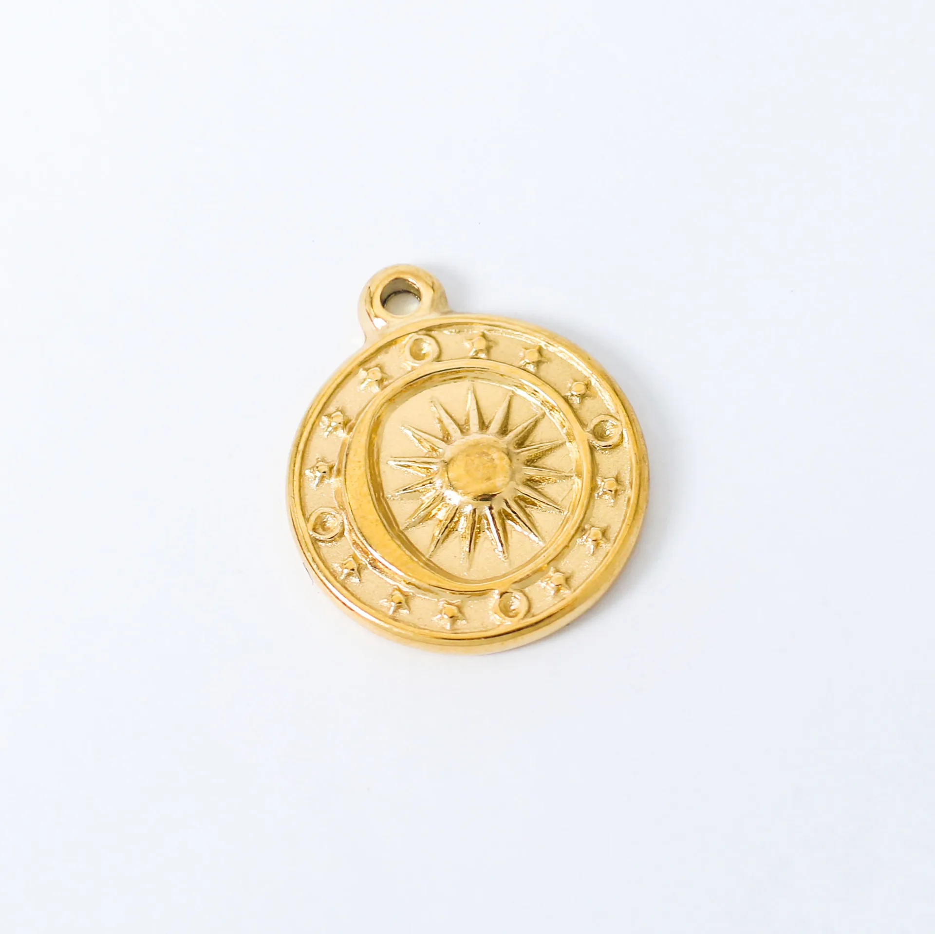 Round Sun Moon Star For Making Necklace Metal Gold Color Stainless Steel Sun Star Moon Pendant For DIY Making Jewelry Accessorie