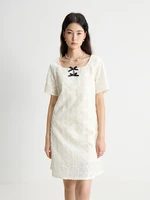 DUSHU Women’s Sweet Style Bow Collar Short Dress 2024 Summer New Design Versatile Casual Gentle Dress For Female 24DS82786