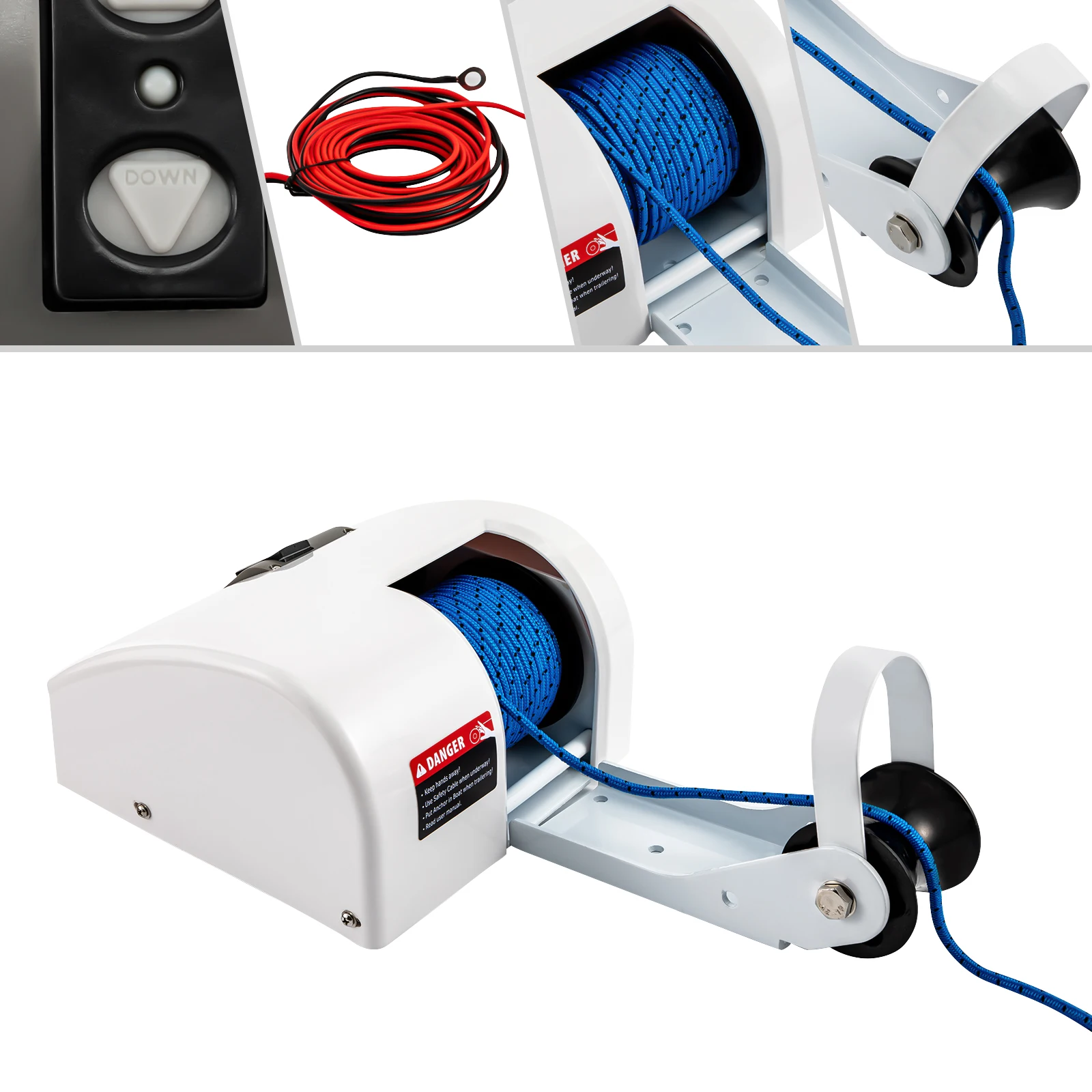 12V Electric Boat Anchor Winch Wireless Marine Saltwater Winch For Boats with 25lbs Boat Anchor Remote Controlled