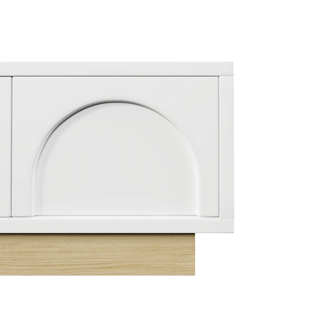 PINGGO 175CM Moderner weißer TV-Schrank mit Holzschnitzerei, minimalistischem Kurvendesign, ausreichend Stauraum und Kabelmanagement – Detail 19